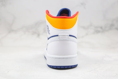 Jordan 1 Mid White Laser Orange Deep Royal Blue 