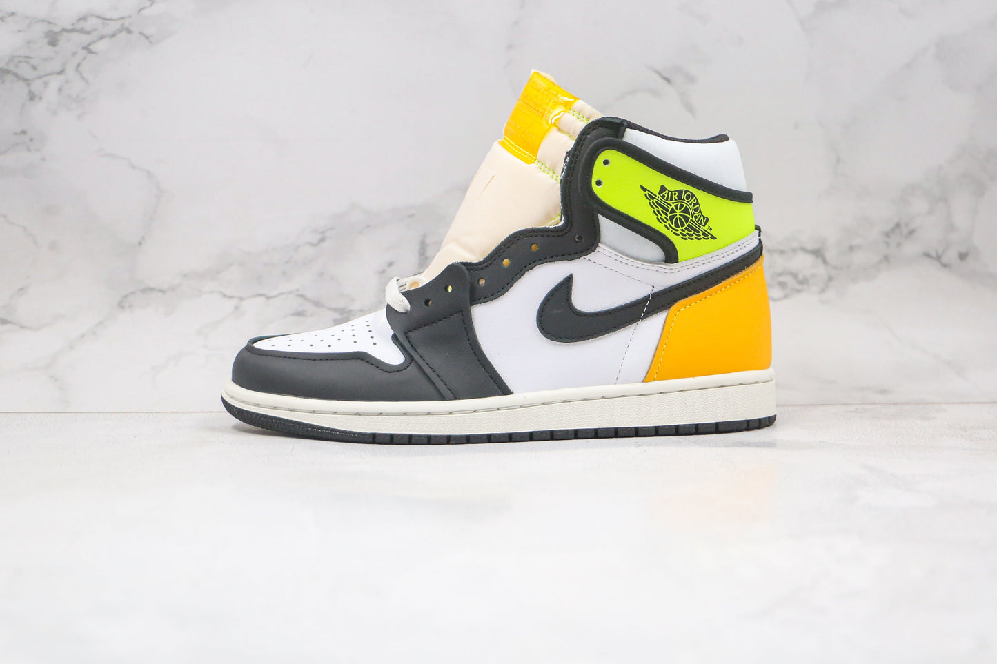 Jordan 1 Retro High White Black Volt University Gold 
